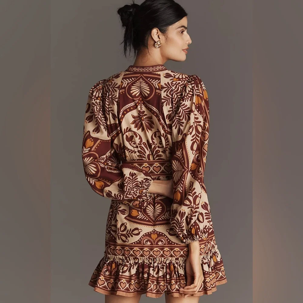 Anthropologie Brown and Tan Patterned Mini Dress - Picture 2 of 9
